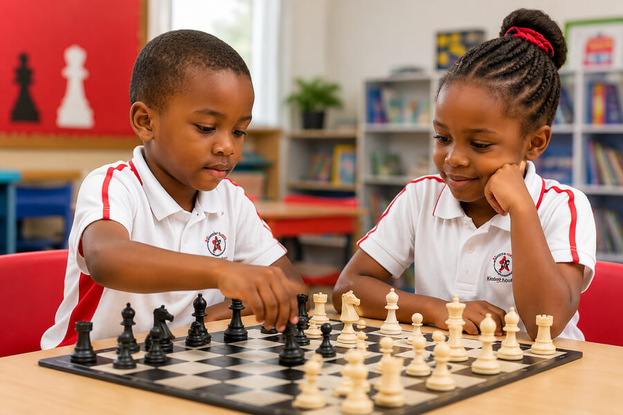 Kinder School learners playing chess